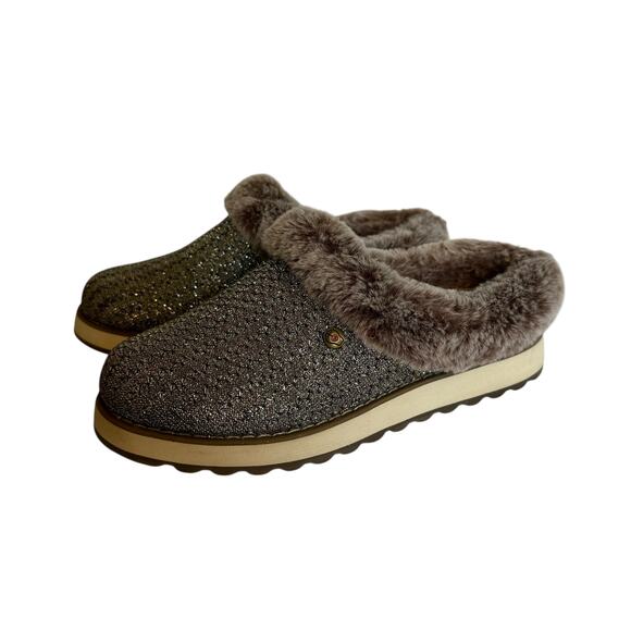 Skechers BOBS Faux Fur Memory Foam Slippers Women’s 6 Glitter Metallic Slip On - Picture 2 of 10